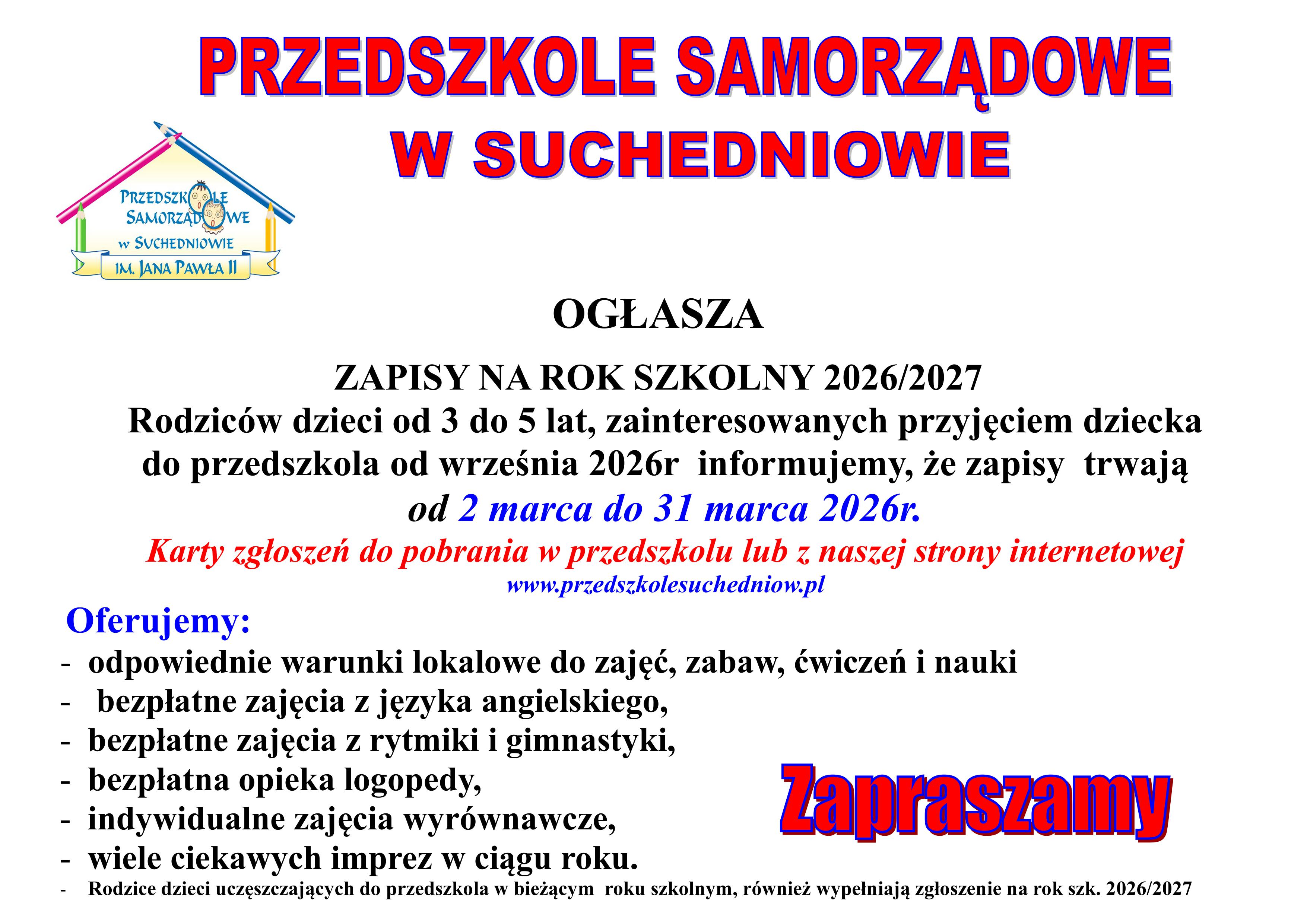 Ogłoszenie o zapisach 2026-2027